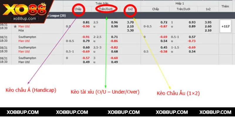 3 loại kèo châu Á, châu Âu, tài xỉu được cược thủ ưa chuộng nhất